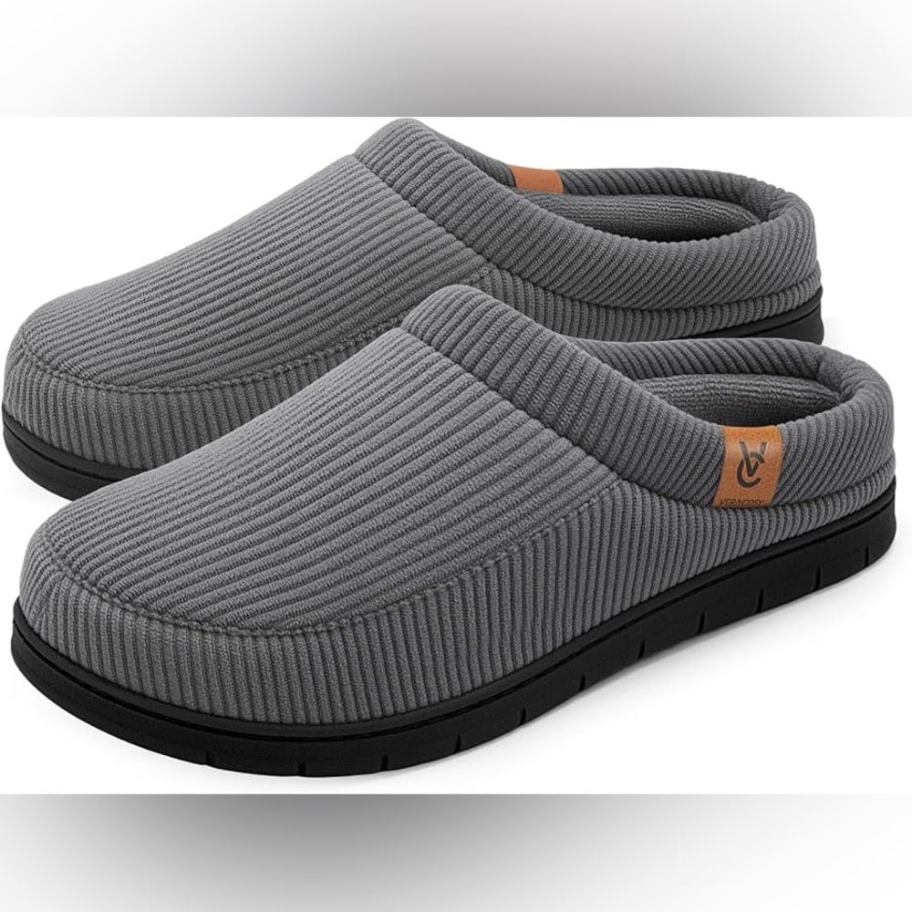 NWOT VERACOZY Men Grey Gray Memory Foam House Loafer Moccasin Slippers 11-12
